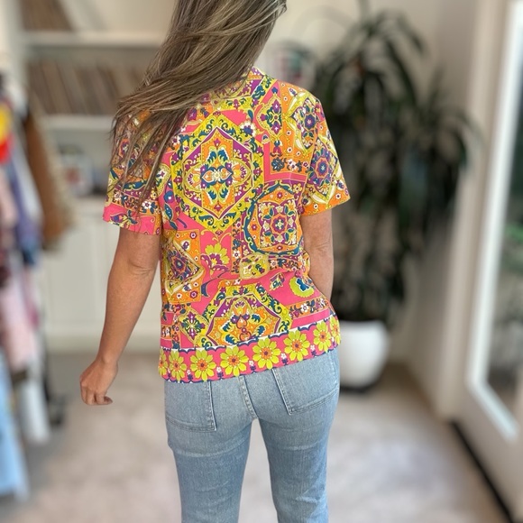 Vintage 60s Pykettes Psychedelic Top Button Up Large - Picture 6 of 8